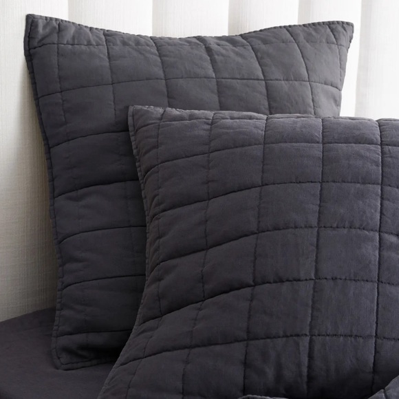 Quince Other - Set of 3 QUINCE European Linen Quilted Euro Sham Charcoal 3606